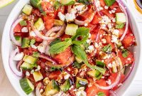 Summer Watermelon Salad with Feta, Mint and Lime Dressing