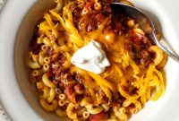 Homestyle Cheesy Chili Mac with Ground Beef and Pasta