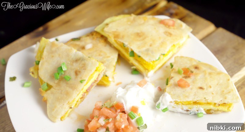 Breakfast Quesadillas - eggs, bacon, cheese, and green onions