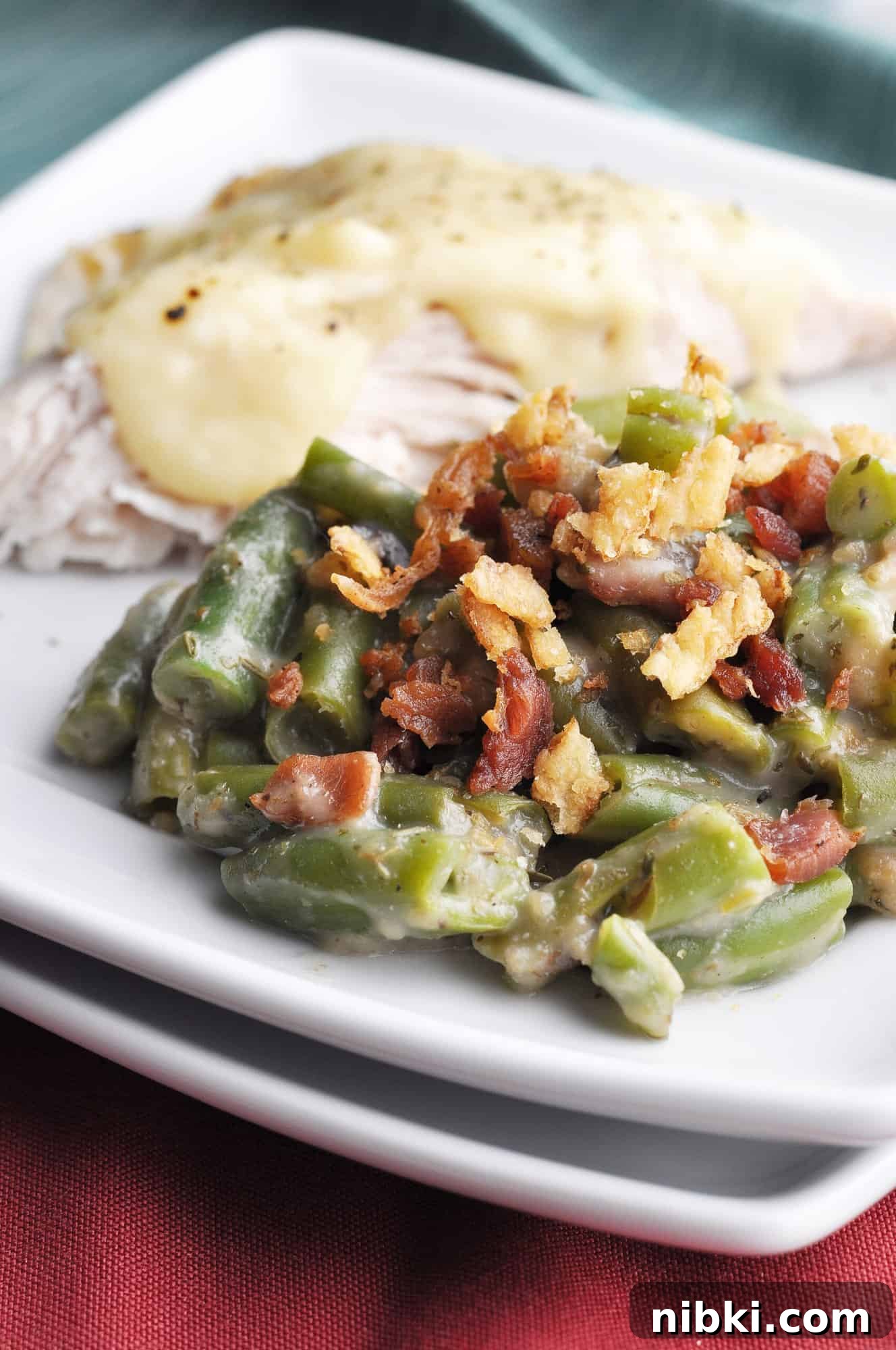 Creamy Slow Cooker Green Bean Casserole with Bacon 2 Crockpot Green Bean Casserole