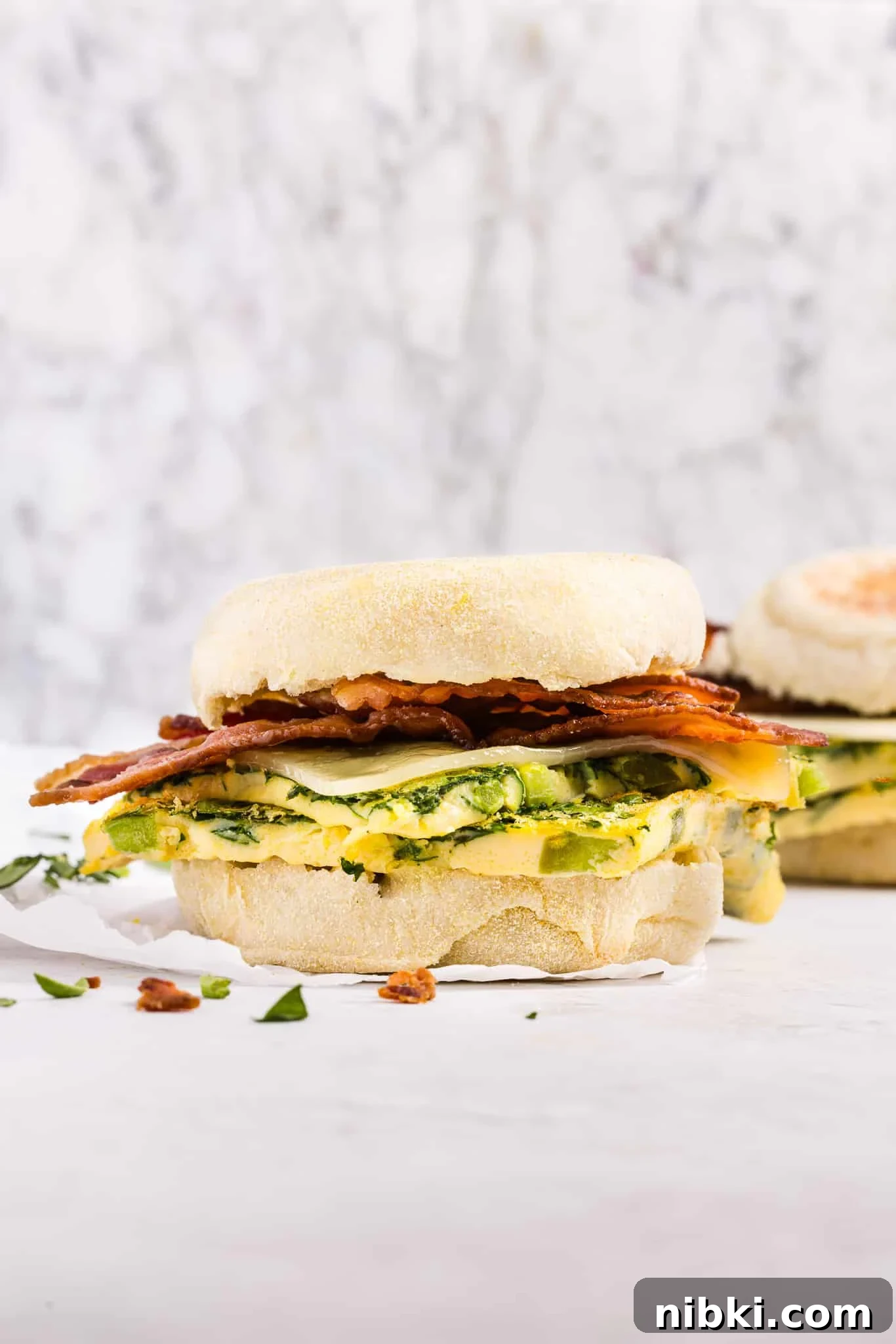 An egg sandwich made with sheet pan eggs.