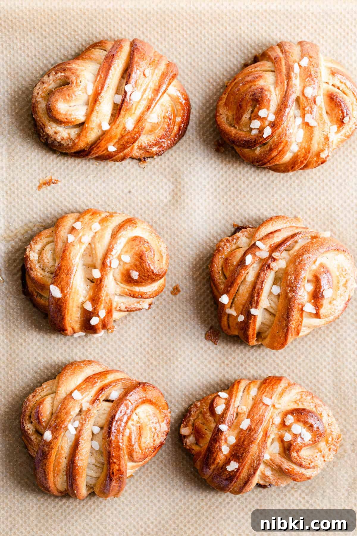 top view of freshly baked Swedish cardamom buns