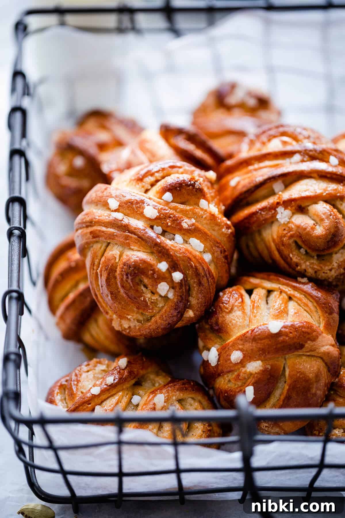 side close up of buns with sugar pearls