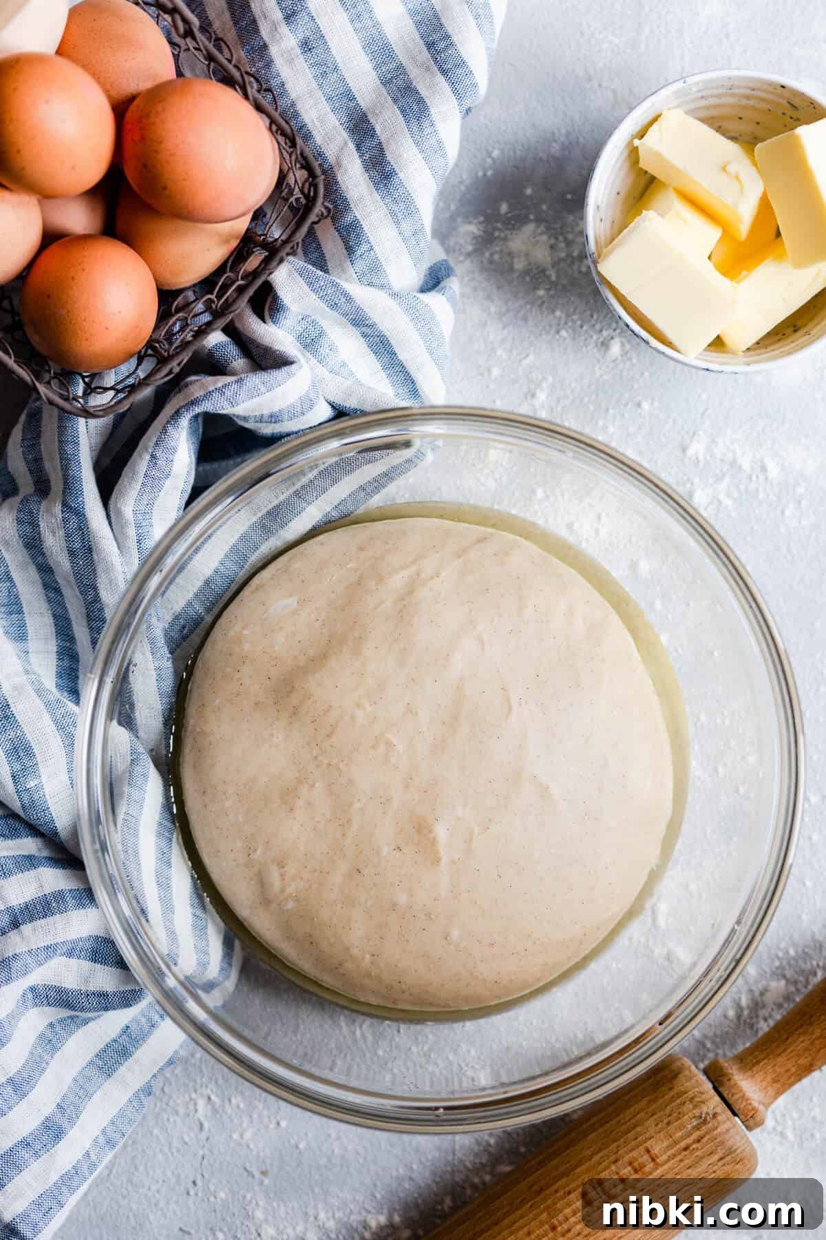 overhead shot of a bowl with dough