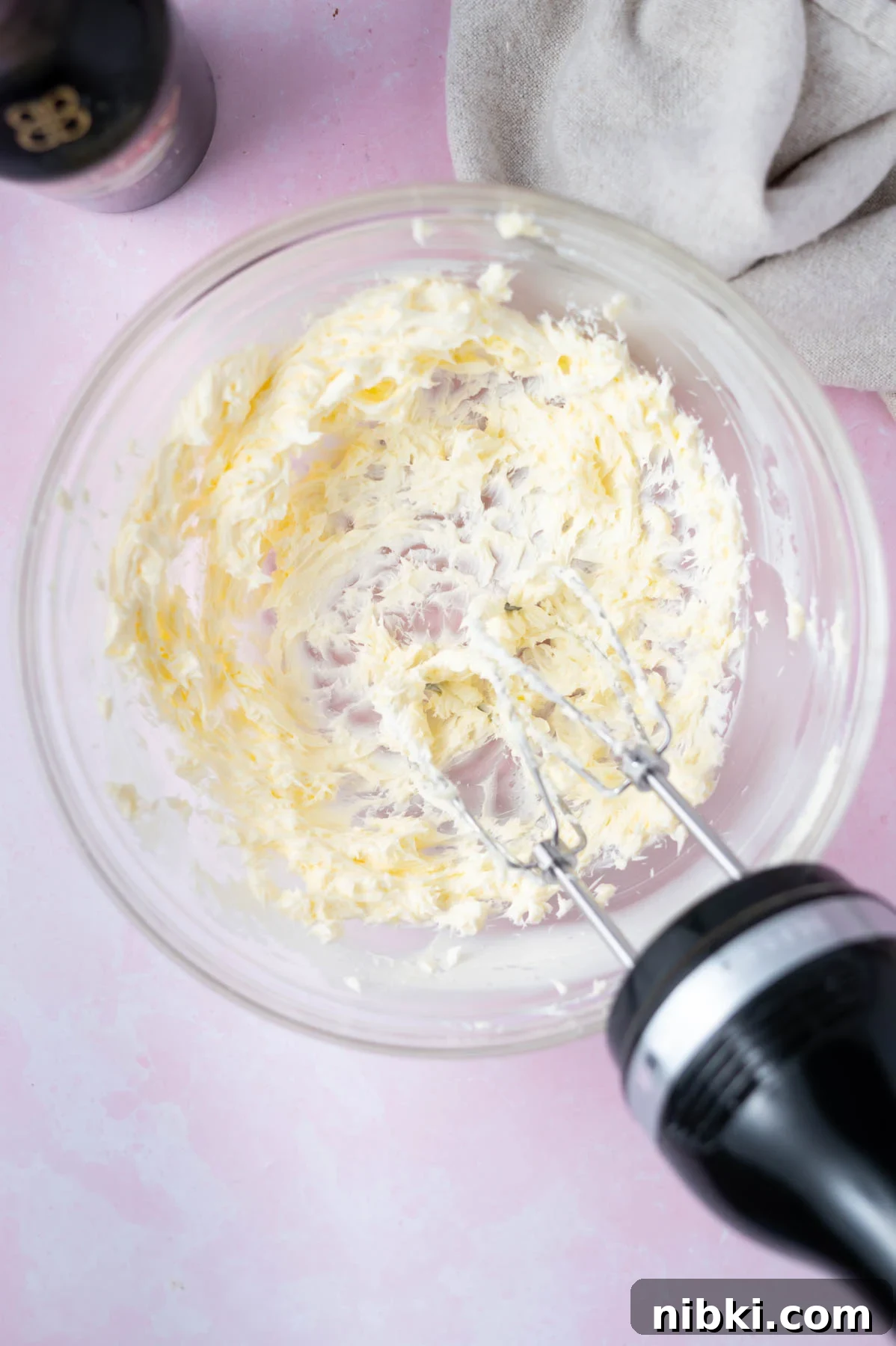 Fudgy Irish Cream Brownies Recipe 9 butter creamed with a hand mixer in a bowl