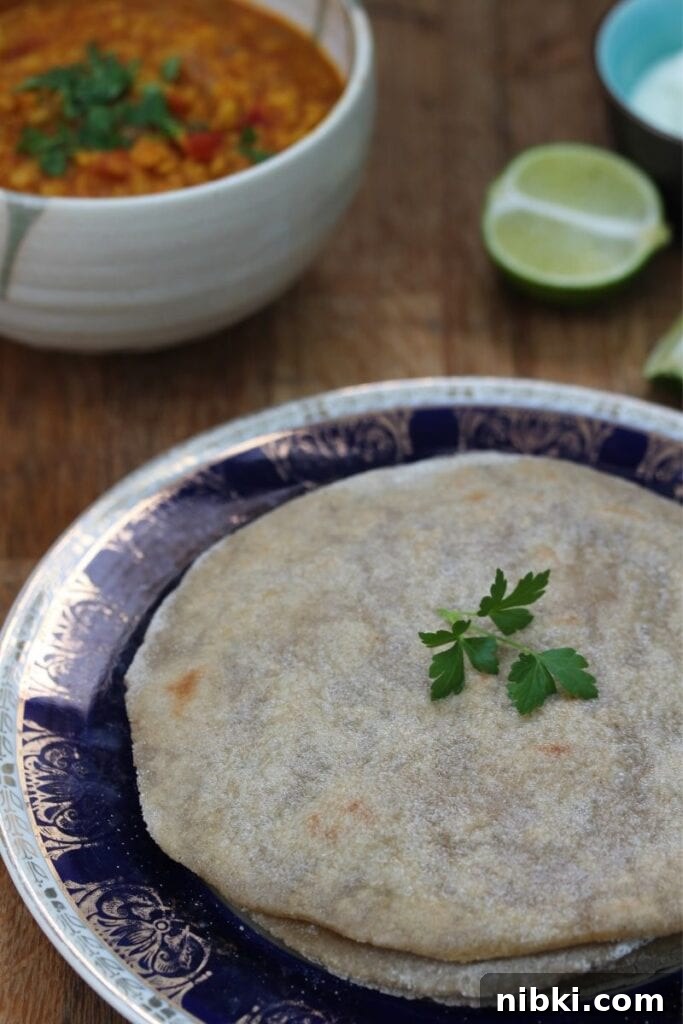 Gluten free roti photographed from above with coriander on top
