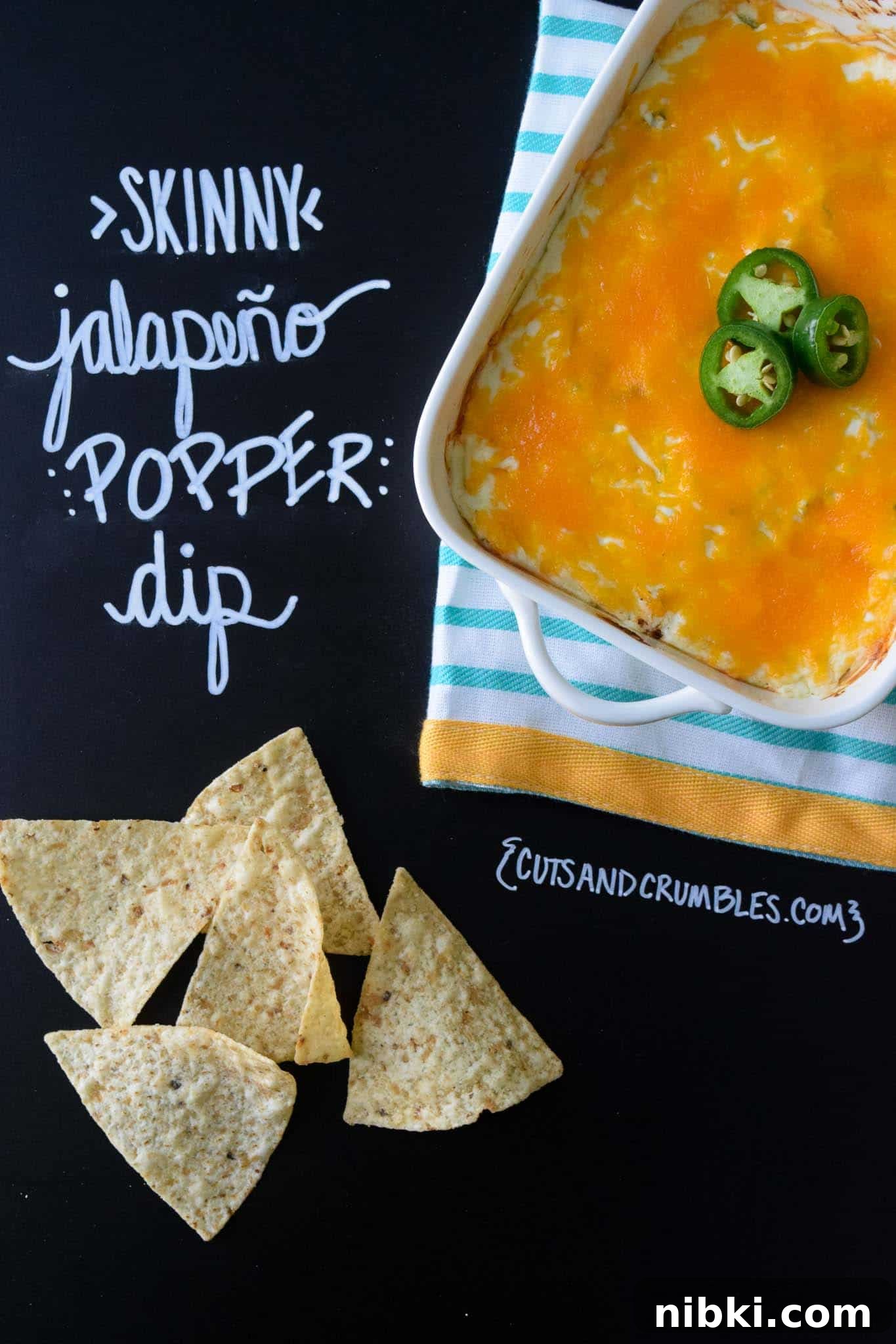 skinny jalapeno pepper dip with title written on chalkboard