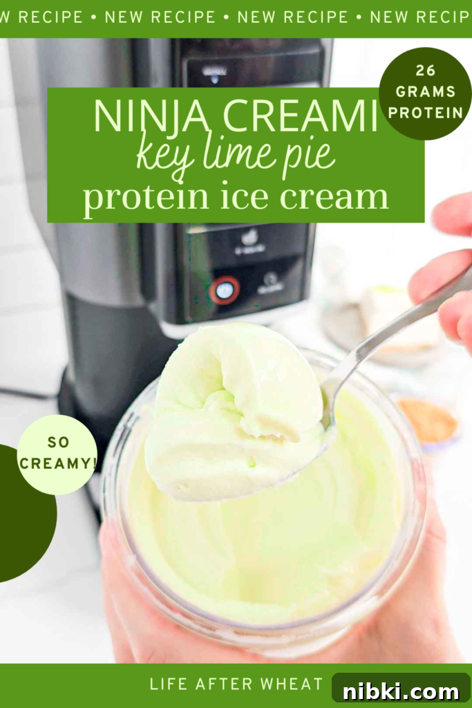 Key Lime Pie Protein Ice Cream Recipe for Ninja Creami 3 Pinterest image for Ninja Creami Key Lime Pie Protein Ice Cream