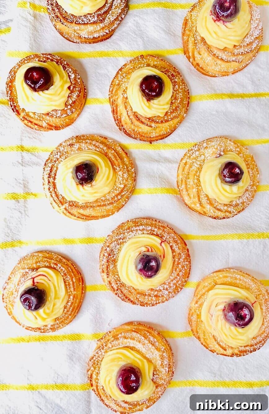 Zeppole di San Giuseppe: Classic St. Joseph's Pastry Recipe 2 Finished pastries on a yellow striped kitchen towel.