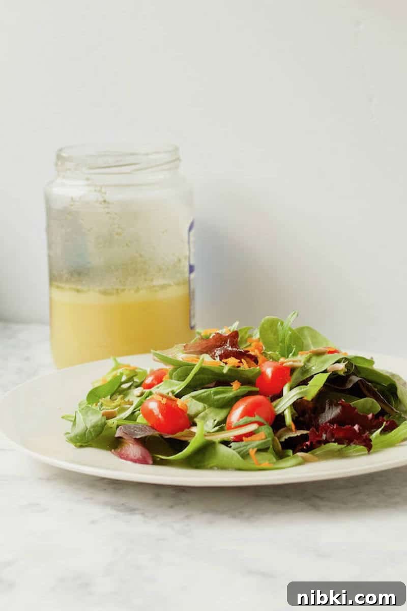 Dill Pickle Vinaigrette Dressing on Mixed Green Salad
