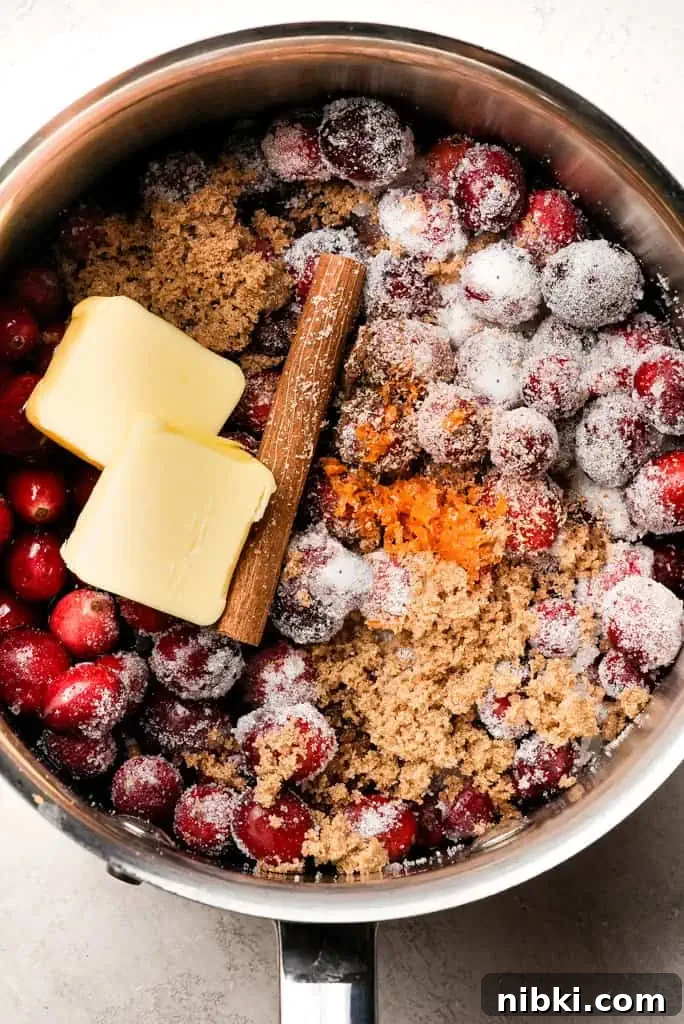 Crostini recipes ingredients for homemade cranberry sauce in a pot
