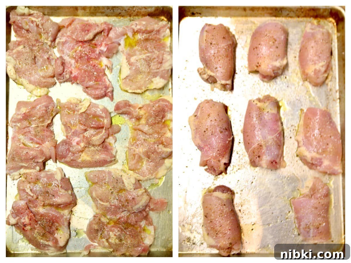 Raw chicken thighs, seasoned, rolled up.
