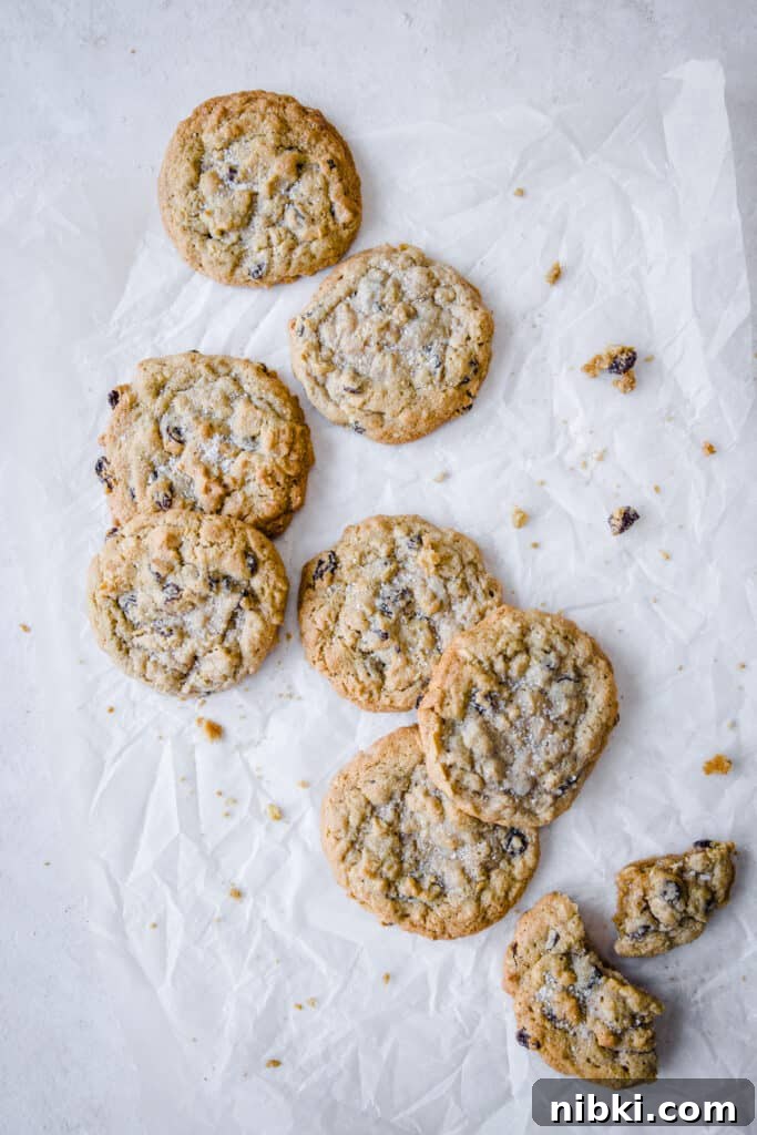Classic Chewy Gluten-Free Oatmeal Raisin Cookies Recipe 2 cookies on a white background