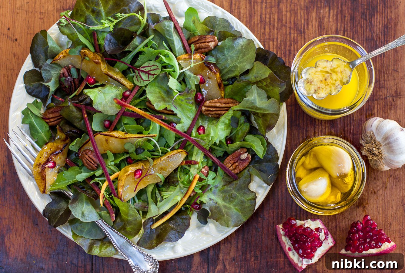 Thanksgiving 2021: Master Turkey, Gravy and Every Side 12 Fall Salad with Pears, Pomegranate Seeds and Zesty Garlic Confit Vinaigrette