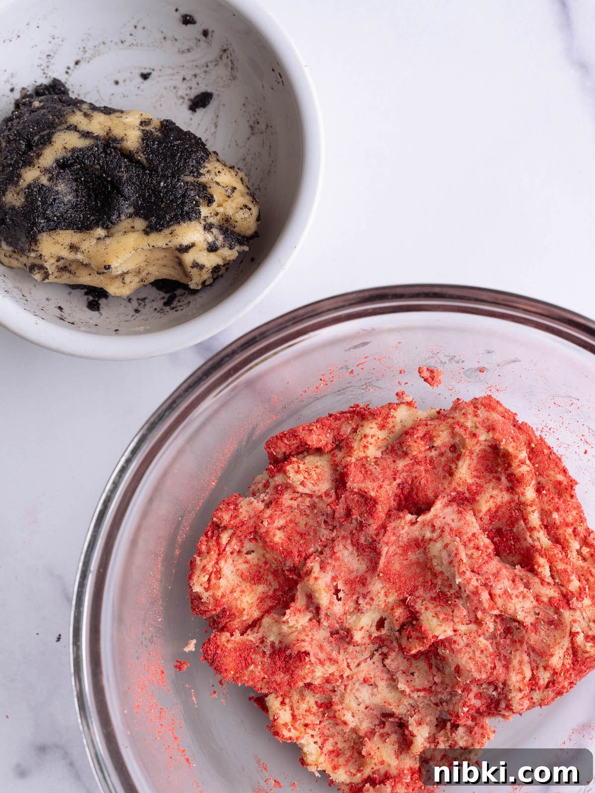 Strawberry and Black Sesame Cookie Recipe 3 Strawberry cookie dough and black sesame cookie dough