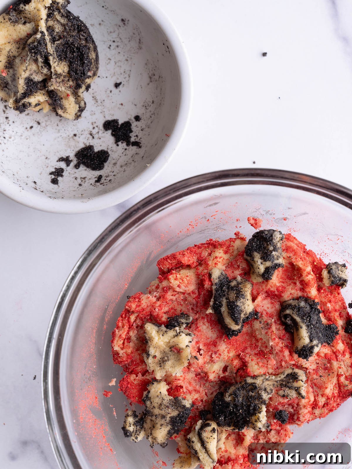 Strawberry and Black Sesame Cookie Recipe 4 Swirling strawberry and black sesame cookie dough together