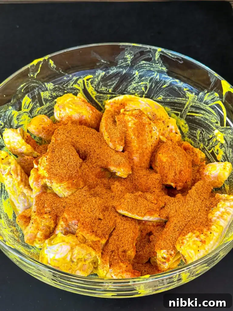 mustard on the wings as a binder
