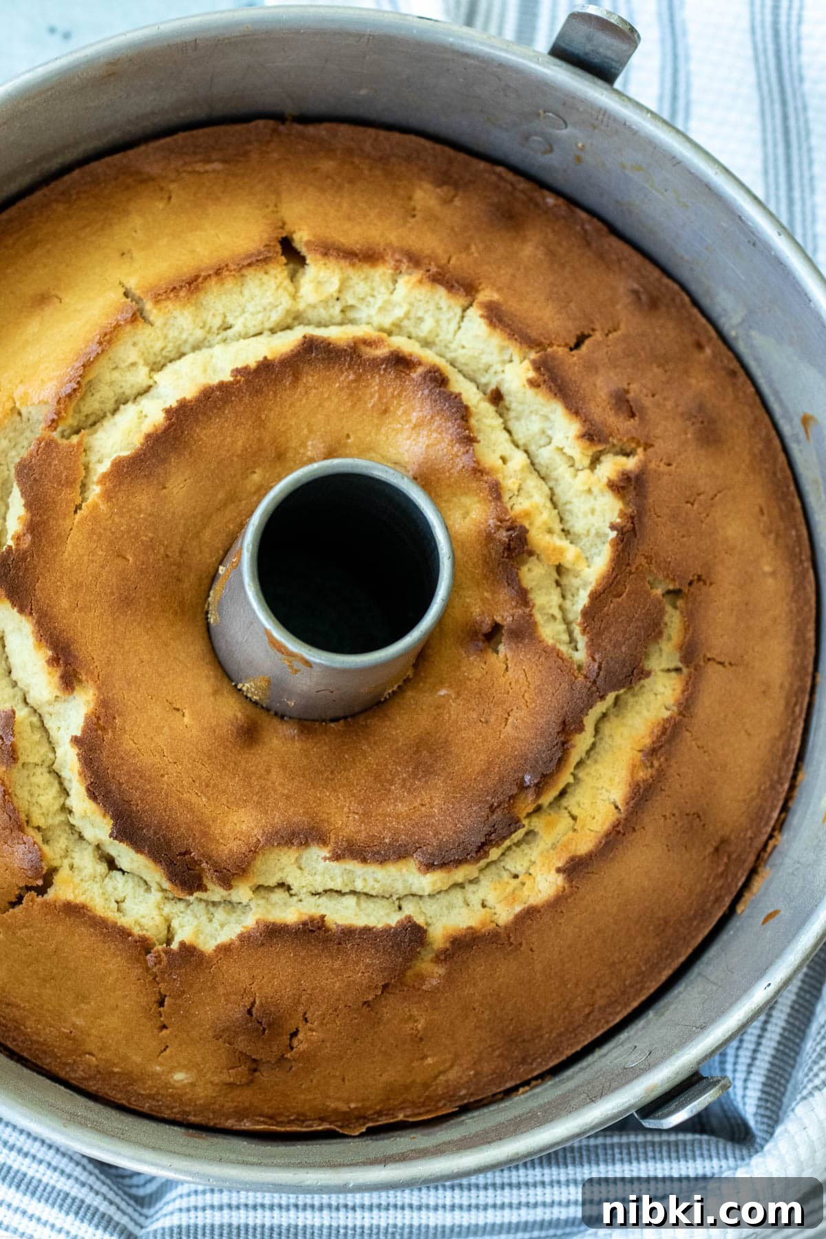 Moist Pineapple Upside-Down Pound Cake Recipe 9 Baked Pineapple Upside Down Pound Cake in baking dish.