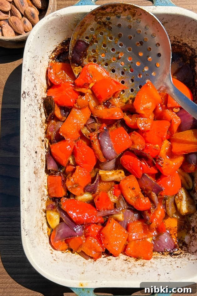 Roasted vegetables and almonds for Romesco Sauce