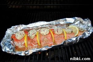 Grilled salmon with herb butter