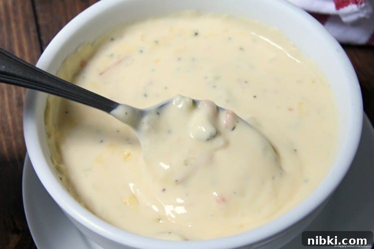 Broccoli Cheddar Soup recipe - thick creamy from scratch soup Broccoli Cheddar Soup in bowl with spoon