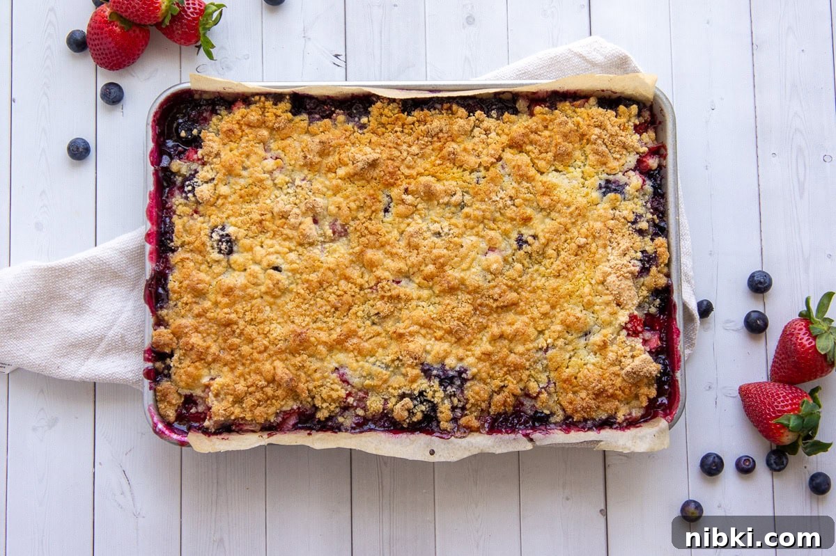 Mixed Berry Crumble Bars Recipe with Oat Streusel 7 Pan of baked berry crumble bars