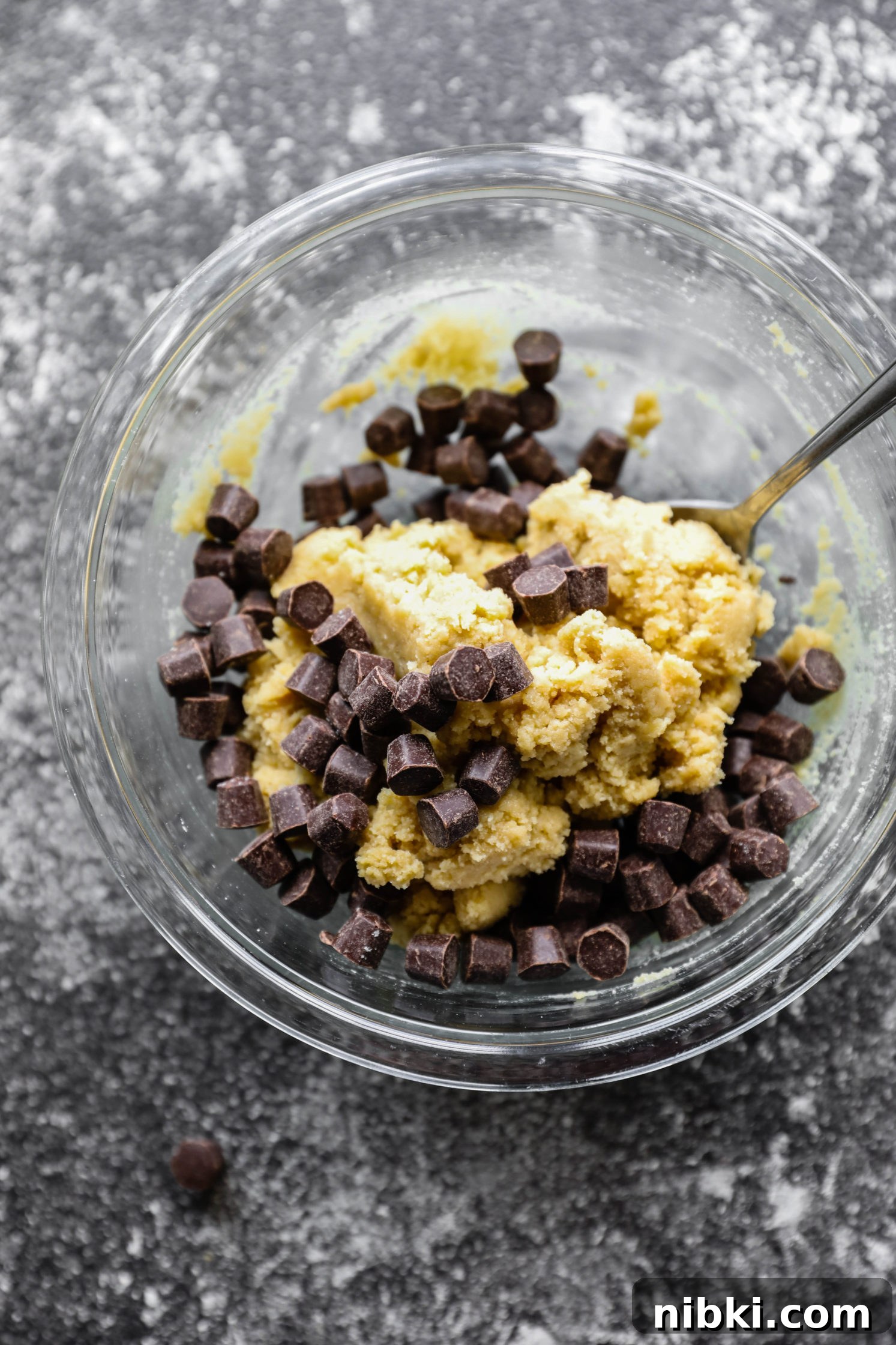 No-Bake Edible Vegan Cookie Dough Recipe 3 Edible Vegan Cookie Dough mixed in bowl with a spoon