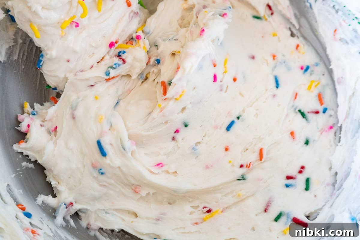 funfettie frosting in bowl.