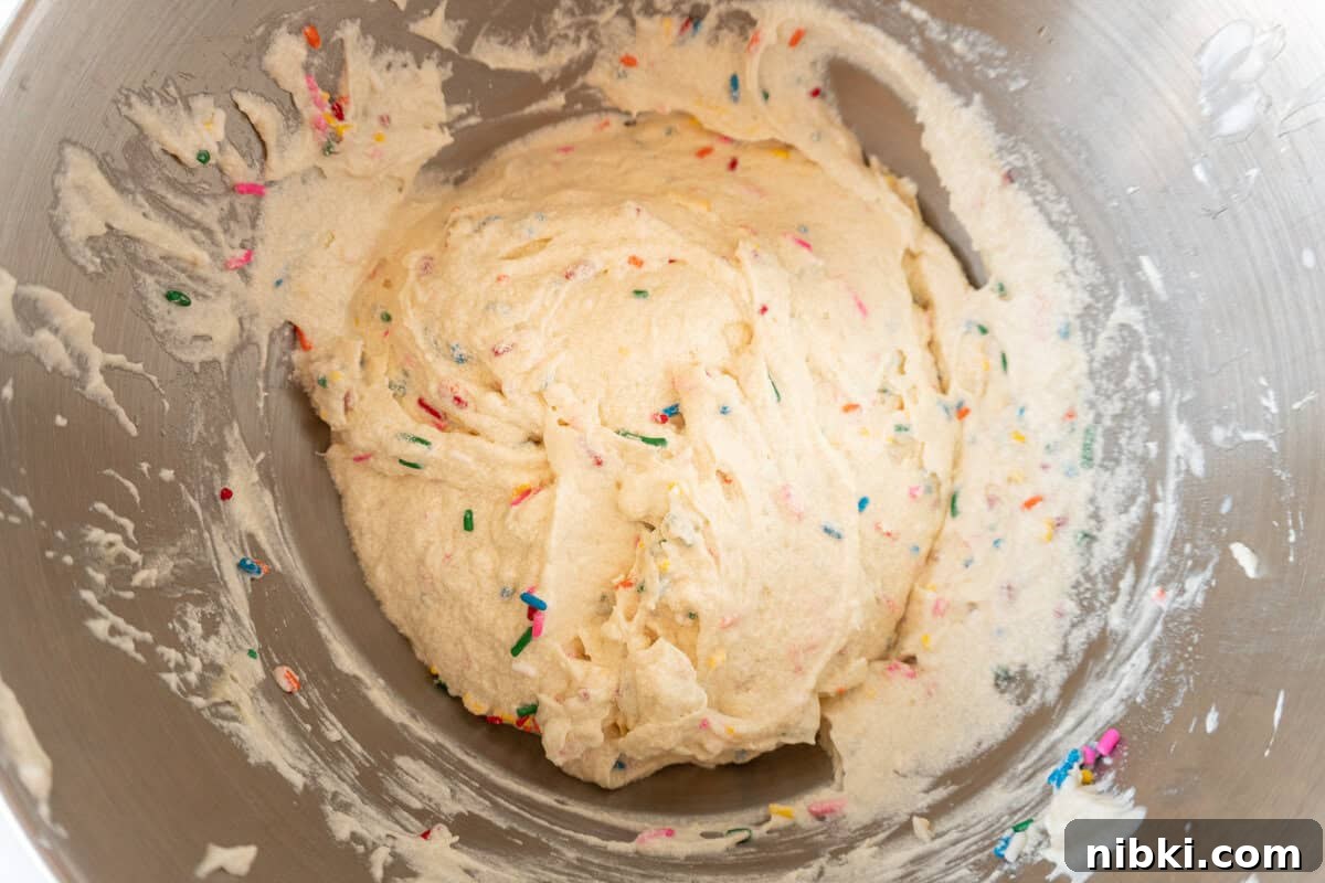 sprinkles mixed into batter.