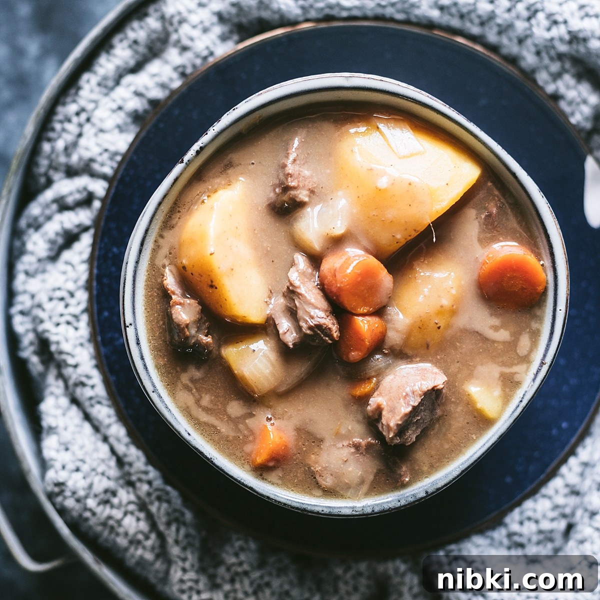 simple comforting bowl of slow cooked irish beef stew