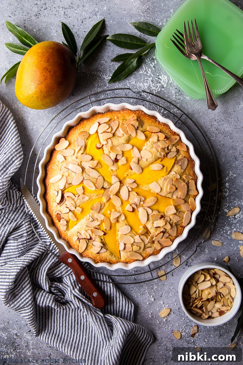 Tropical Mango Almond Cake Recipe 5 Overhead photo of a tropical mango almond cake