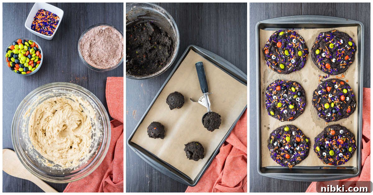 Spooky Halloween Cookie Recipes and Decorating Ideas 4 Collage of steps to make the recipe from start to finish.