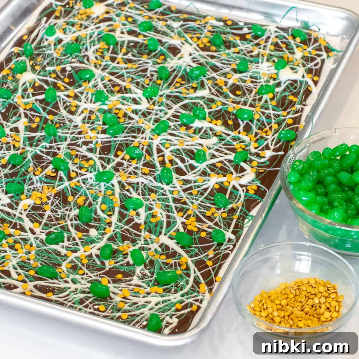 St. Patrick's Day Leprechaun Chocolate Bark Recipe 6 The candy bark is made and now left to harden.