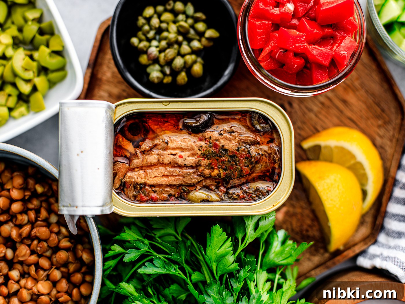 Close up of Mediterranean mackerel fillets in tin.