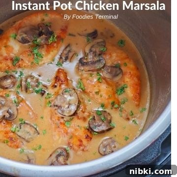 creamy chicken marsala in instant pot garnished with fresh parsley