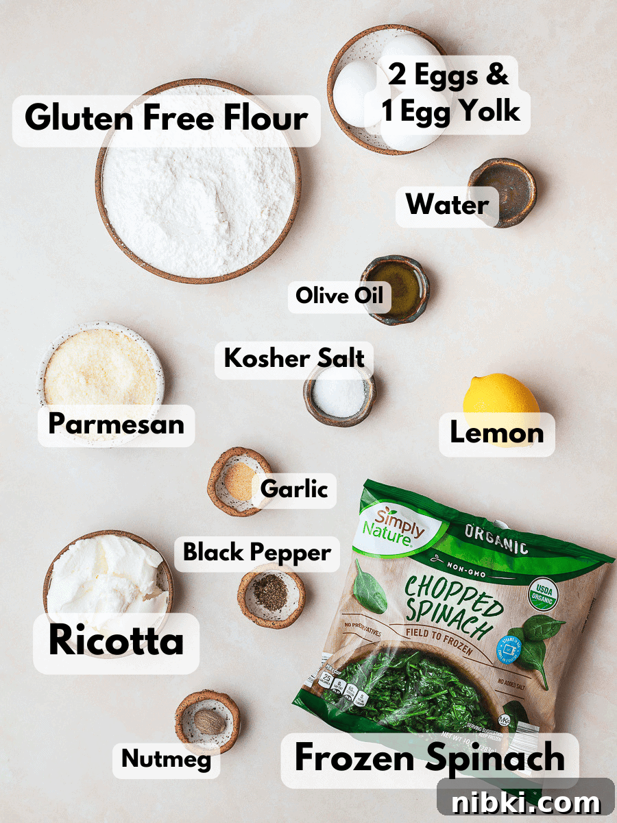Homemade Gluten-Free Spinach and Ricotta Ravioli 3 a collage of ingredients needed to make gluten free spinach ricotta ravioli