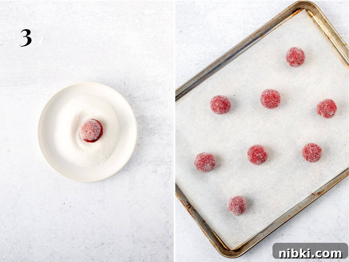 Red Velvet Blossom Bouquet Ideas for Weddings and Gifts 5 Red velvet cookie dough ball rolled in sugar, and lined cookie sheet with cookie dough balls