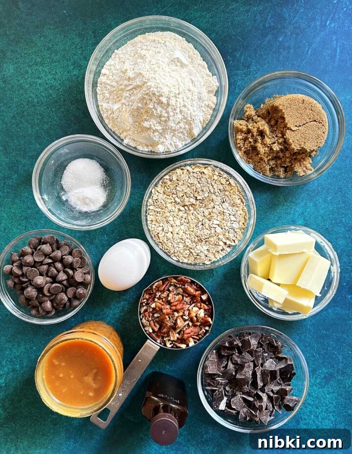 Salted Caramel Oatmeal Chocolate Chip Cookie Bars Recipe 5 caramel oatmeal chocolate chip cookie bars ingredients