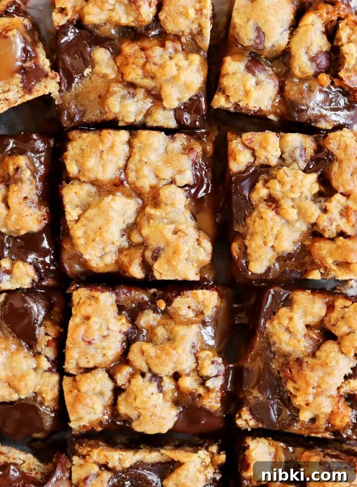 Salted Caramel Oatmeal Chocolate Chip Cookie Bars Recipe 8 sliced caramel oatmeal chocolate chip cookie bars