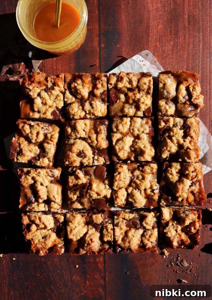 Salted Caramel Oatmeal Chocolate Chip Cookie Bars Recipe 9 sliced caramel oatmeal chocolate chip cookie bars
