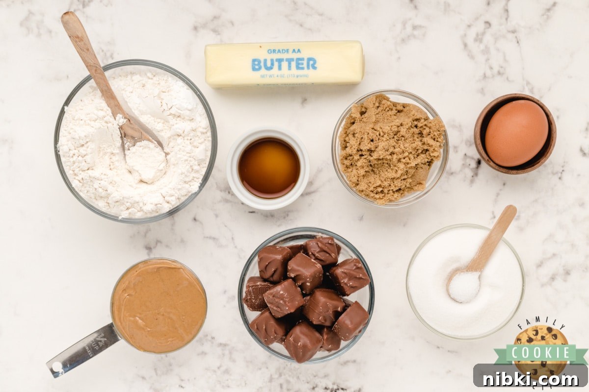 Chewy Snickers Peanut Butter Cookies Recipe 3 Ingredients in Snickers Peanut Butter Cookies