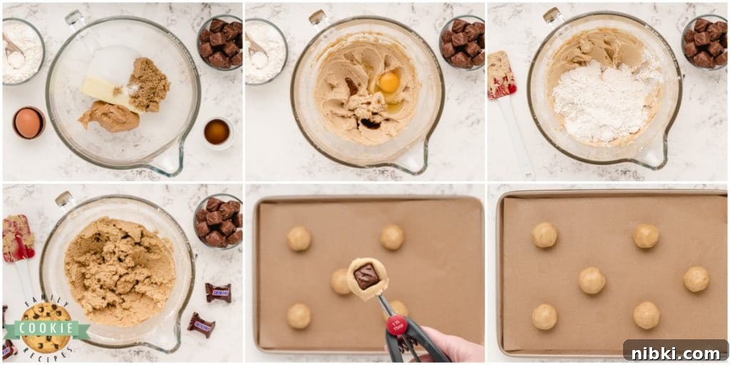Chewy Snickers Peanut Butter Cookies Recipe 4 Step by step instructions on how to make Snickers Peanut Butter Cookies
