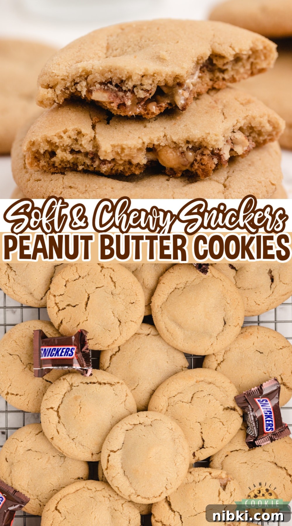 Chewy Snickers Peanut Butter Cookies Recipe 8 Snickers Peanut Butter Cookies start with an incredible soft and delicious peanut butter cookie recipe, and add a Snickers surprise in the middle!