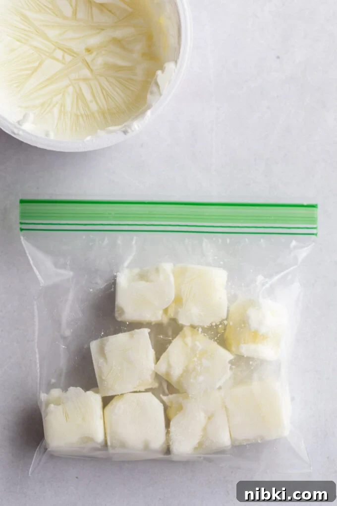 frozen sour cream cubes in a baggie