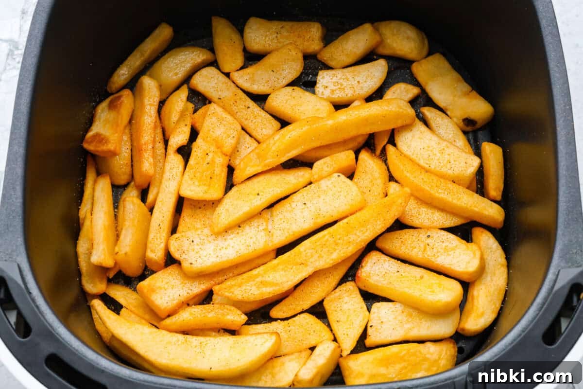 Second photo of cooked French fries in the air fryer.