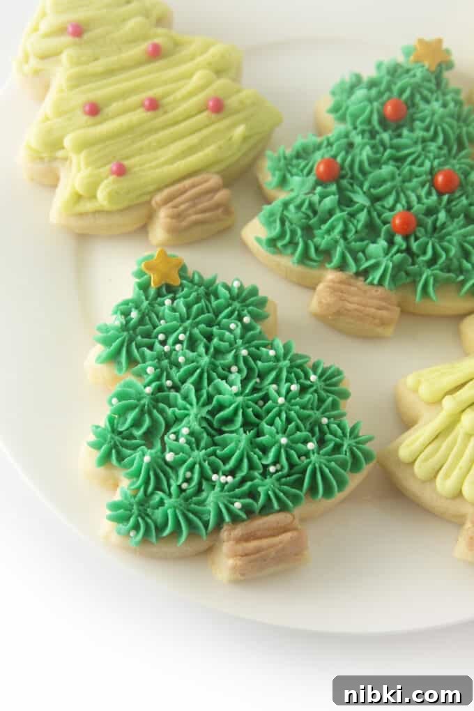 Christmas Cookie Frosting Recipes and Decorating Tips 2 Green christmas tree sugar cookies with sprinkles