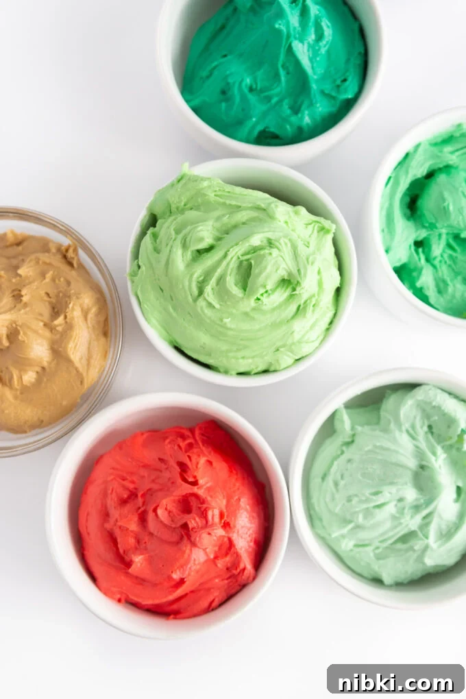 Christmas Cookie Frosting Recipes and Decorating Tips 3 Bowls of christmas colored frosting