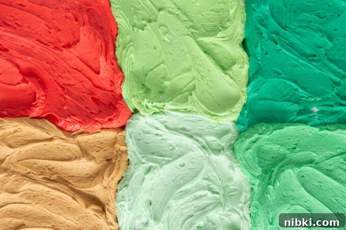 Christmas Cookie Frosting Recipes and Decorating Tips 5 Grid collage of different holiday frosting colors
