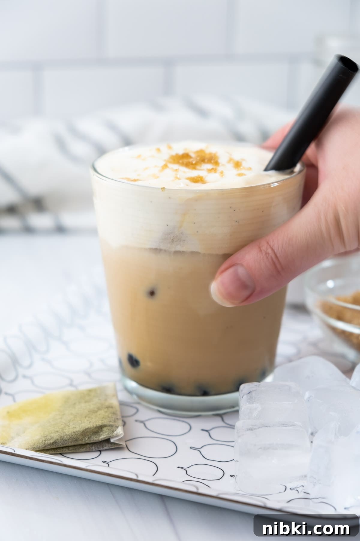 iced milk tea with cheese foam