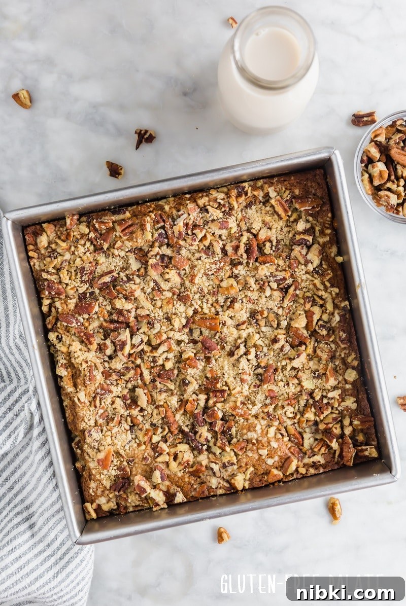 gingerbread coffee cake in a metal square pan